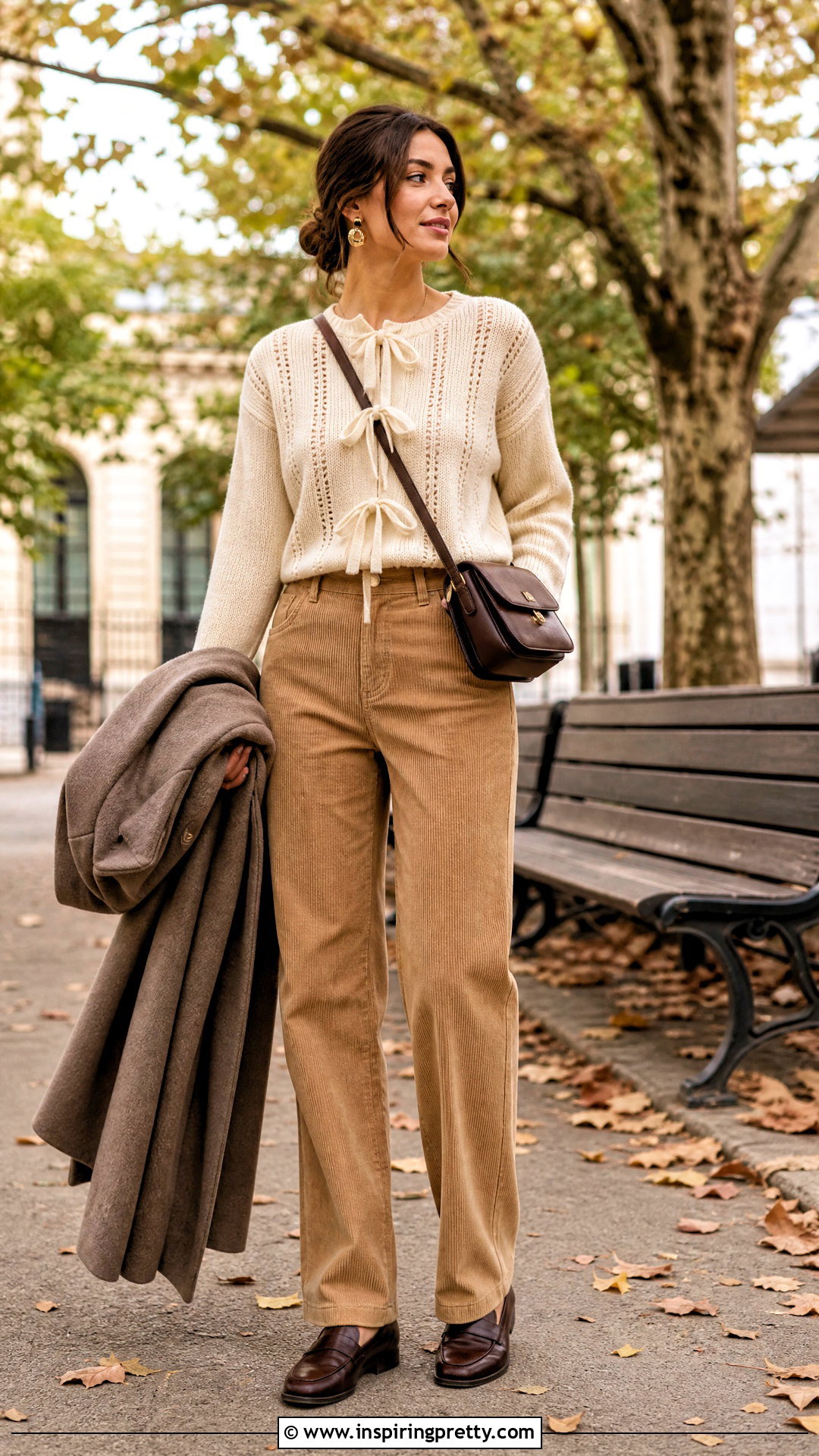 Knit Ribbon Top With Corduroy Pants - 50 ribbon top outfit ideas