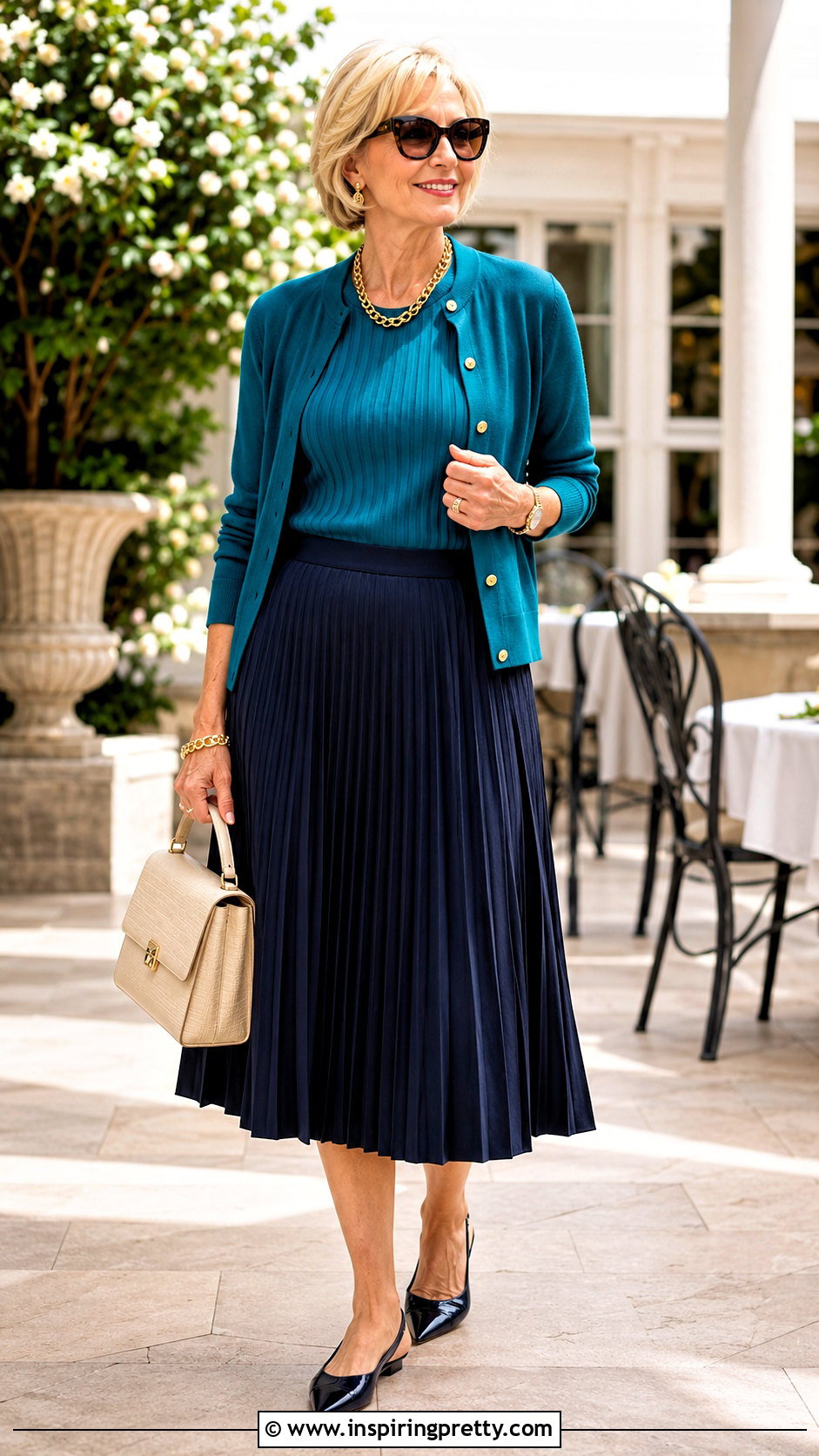 Knit Shell And Pleated Midi Skirt Outfit - 50 top and skirt outfit ideas