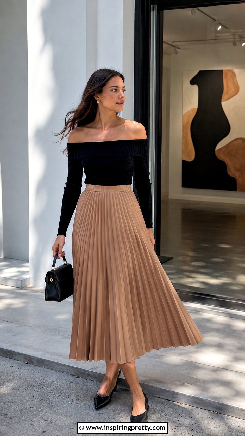 Knit Shoulderless Top With Midi Skirt - 50 shoulderless top outfit ideas