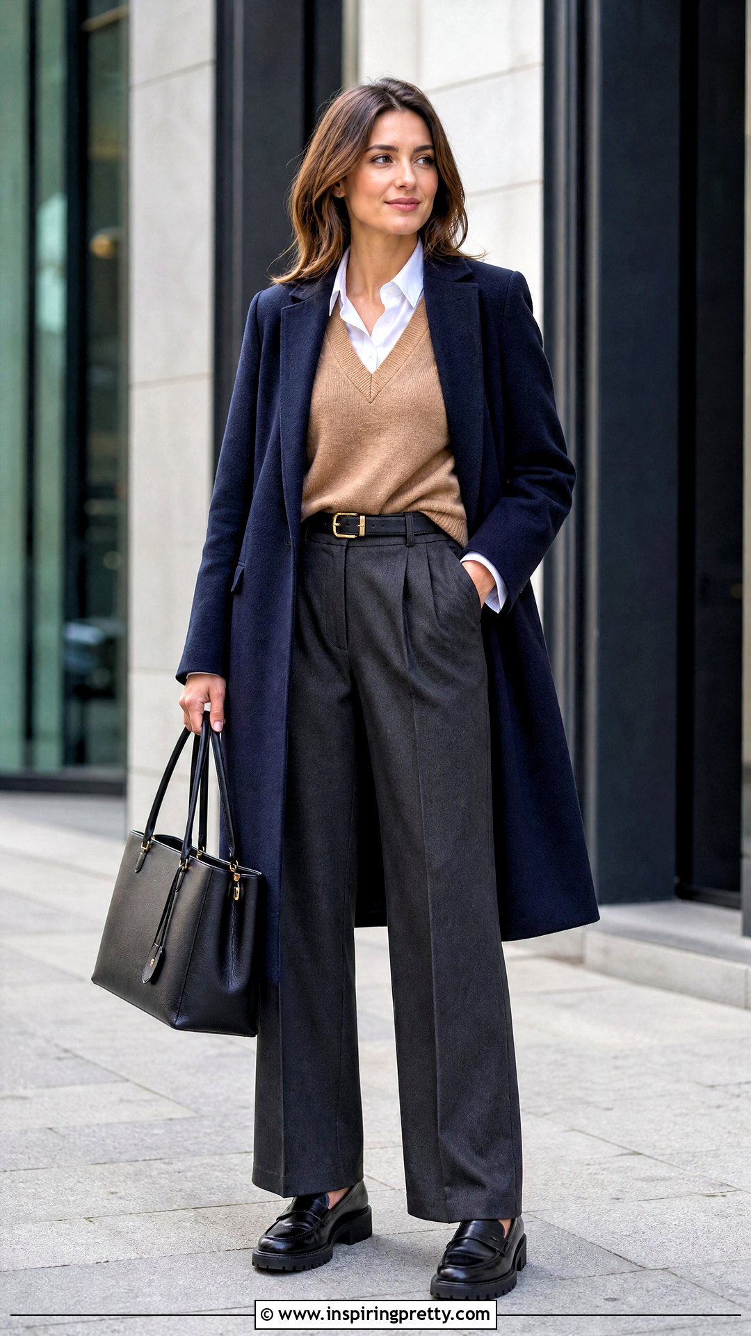 Knit Sweater Vest With White Shirt And Pleated Pants - 20 Fall Fashion Knit Top outfit ideas
