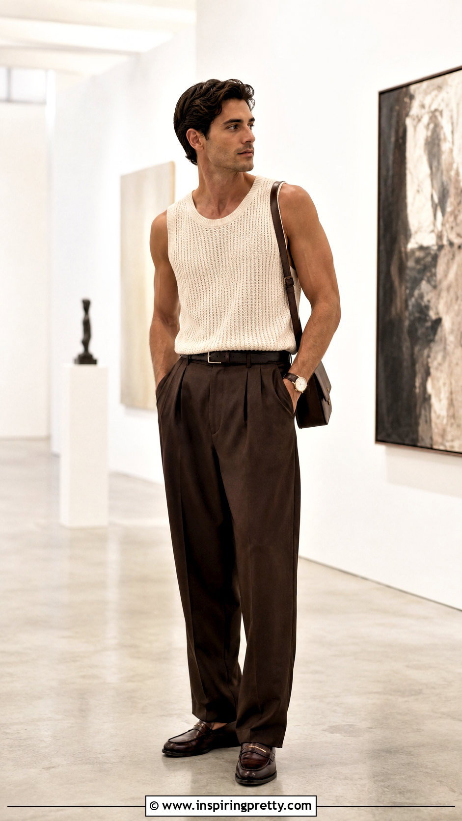 Knit Tank Top With Pleated Trousers - 20 tank top mens outfit ideas