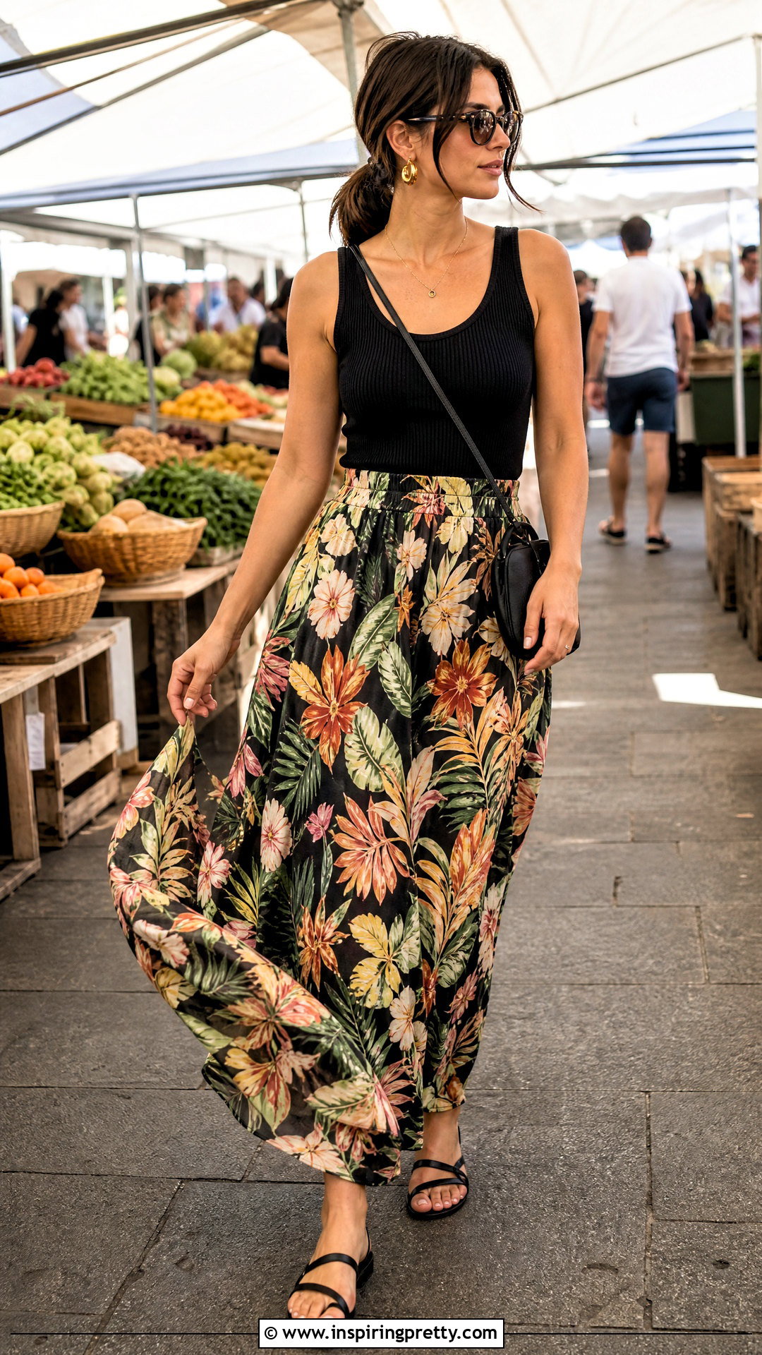 Knit Tank Top With Printed Maxi Skirt - 50 summer knit tops outfit ideas