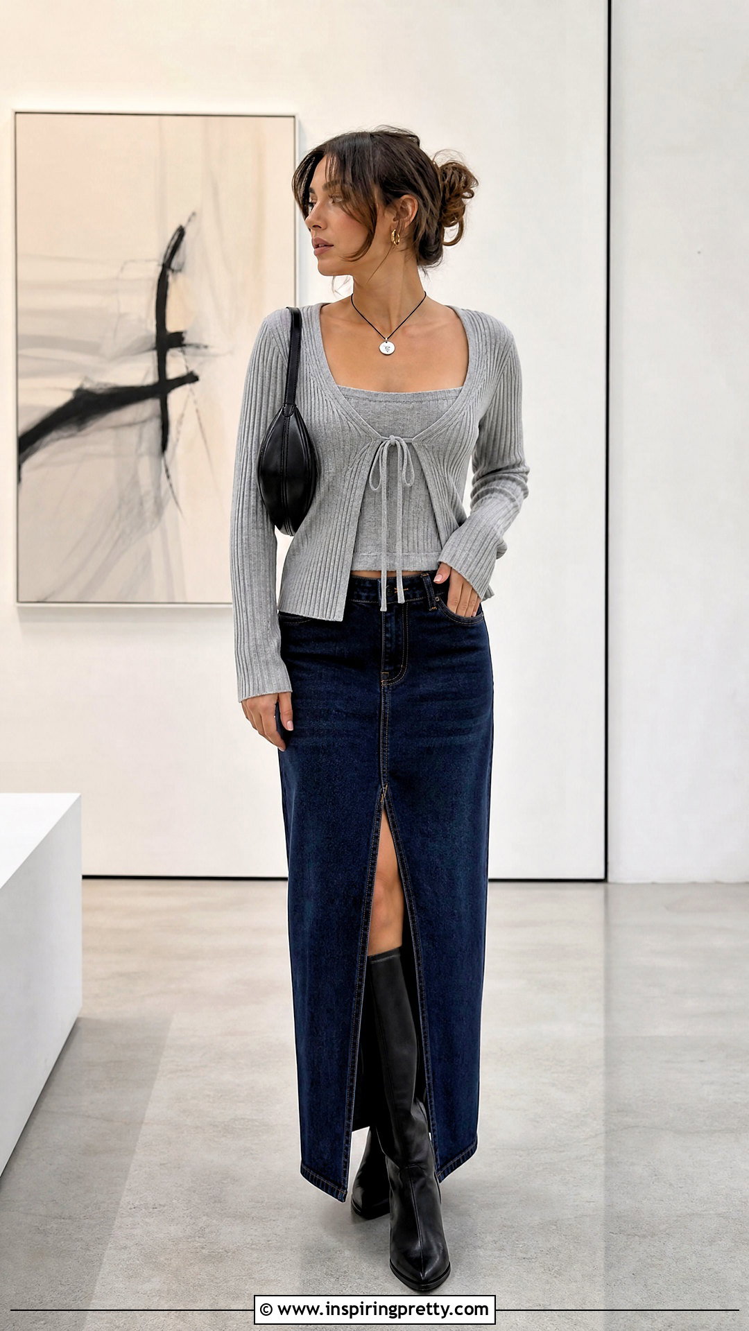 Knit Tie Front Top With Denim Maxi Skirt - 20 Tie-Front Top Styles