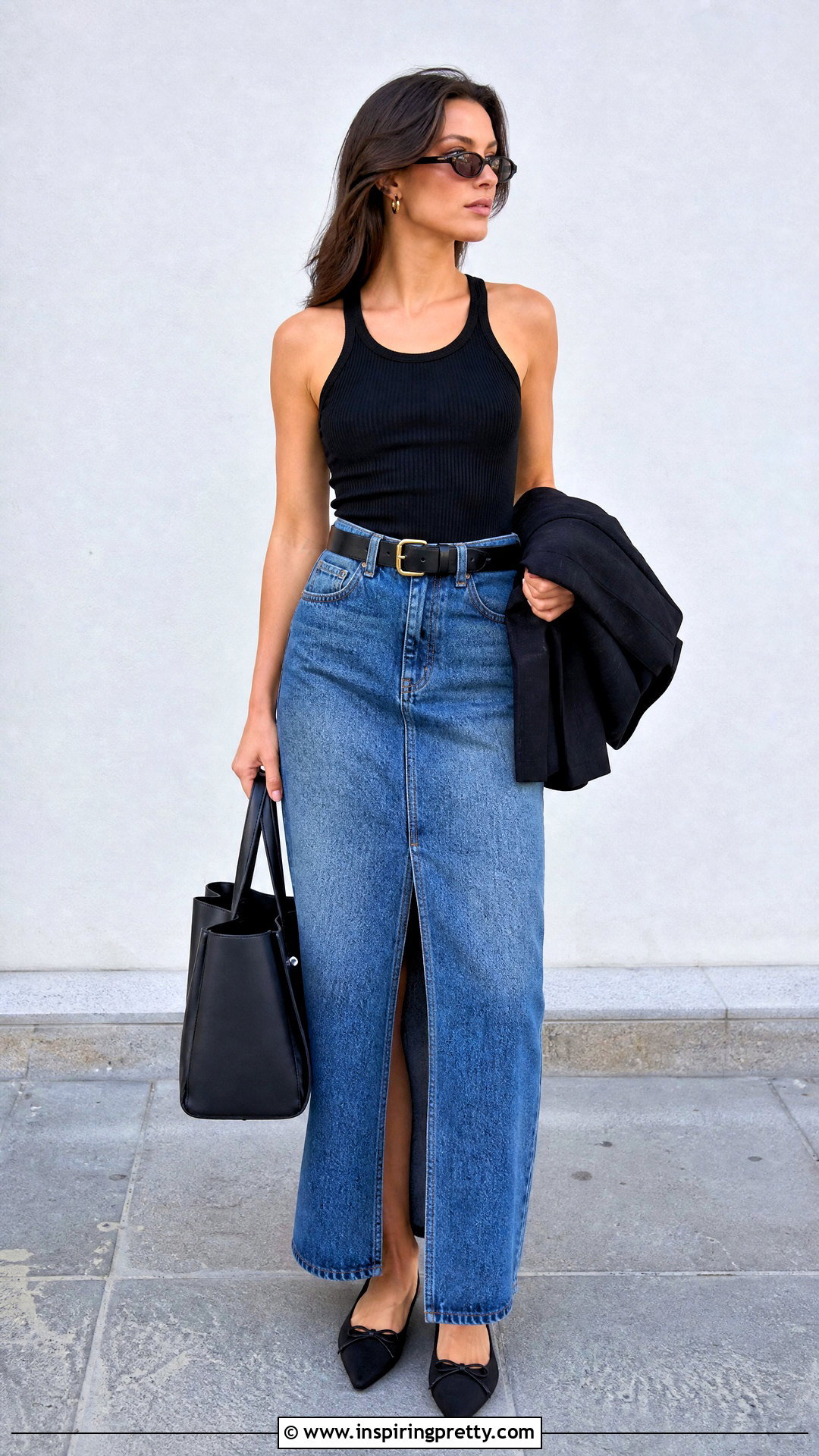 Knit Top With Denim Maxi Skirt - 50 knit top outfit ideas