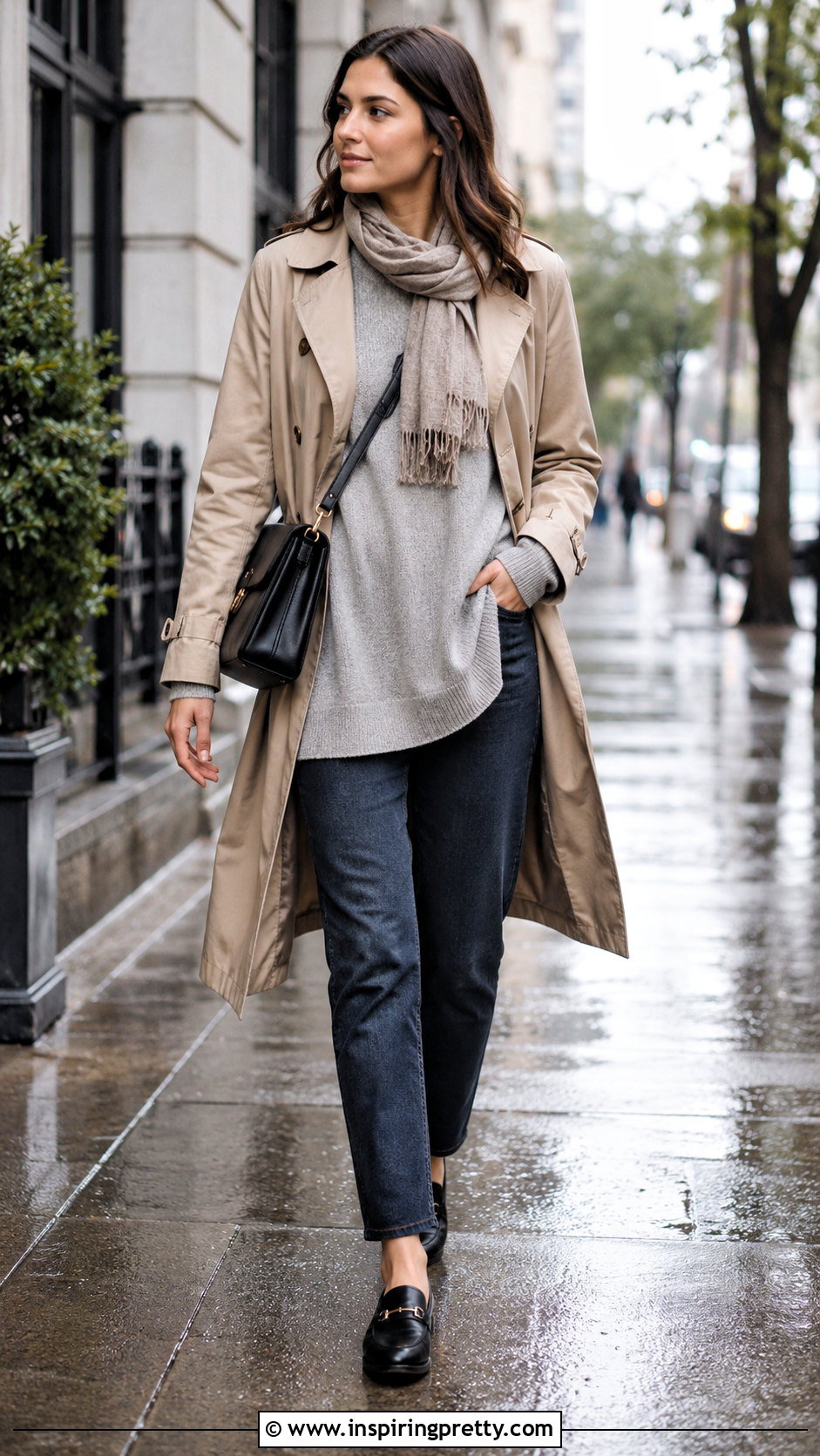 Knit Tunic Top With A Trench Coat And Jeans - 25 knit tunic top outfit ideas