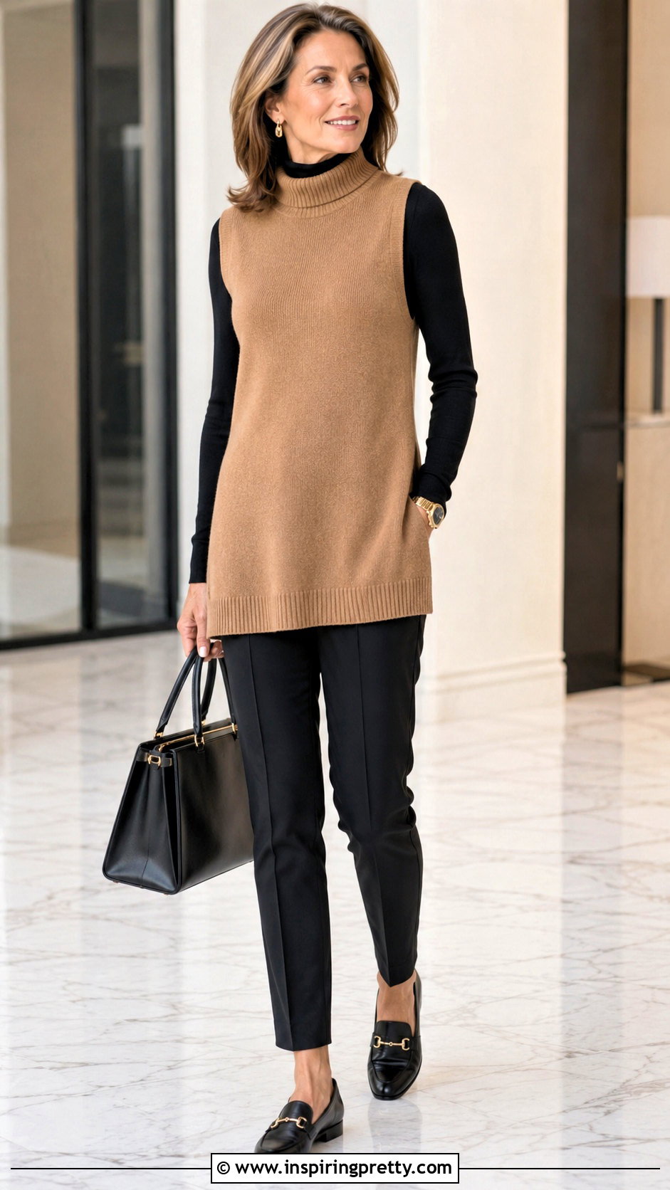 Knit Tunic Top With A Turtleneck And Trousers - 25 knit tunic top outfit ideas