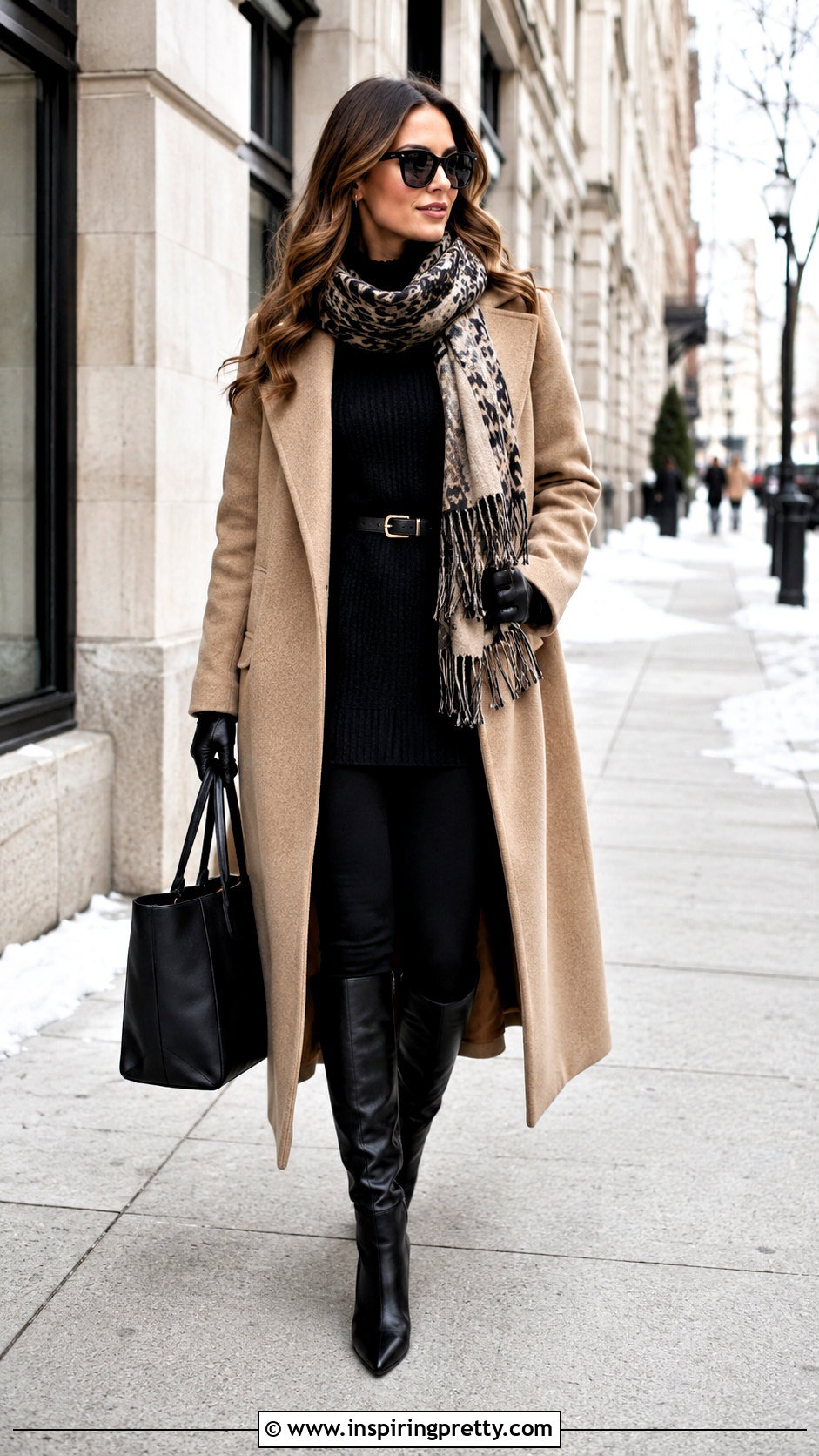 Knit Tunic Top With A Wool Coat And Leggings - 25 knit tunic top outfit ideas