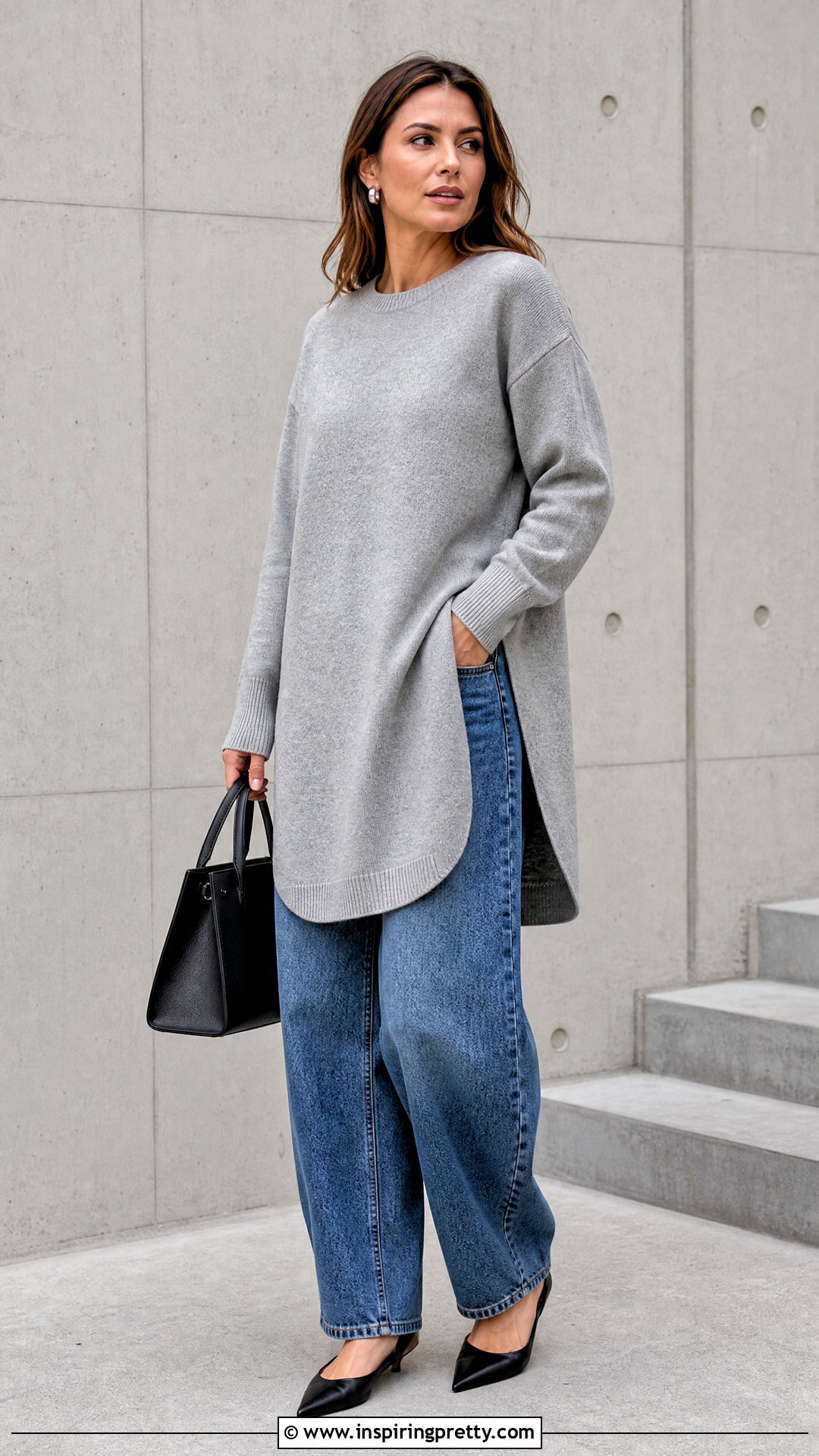 Knit Tunic Top With Barrel Jeans - 20 Chic Tunic Tops outfit ideas