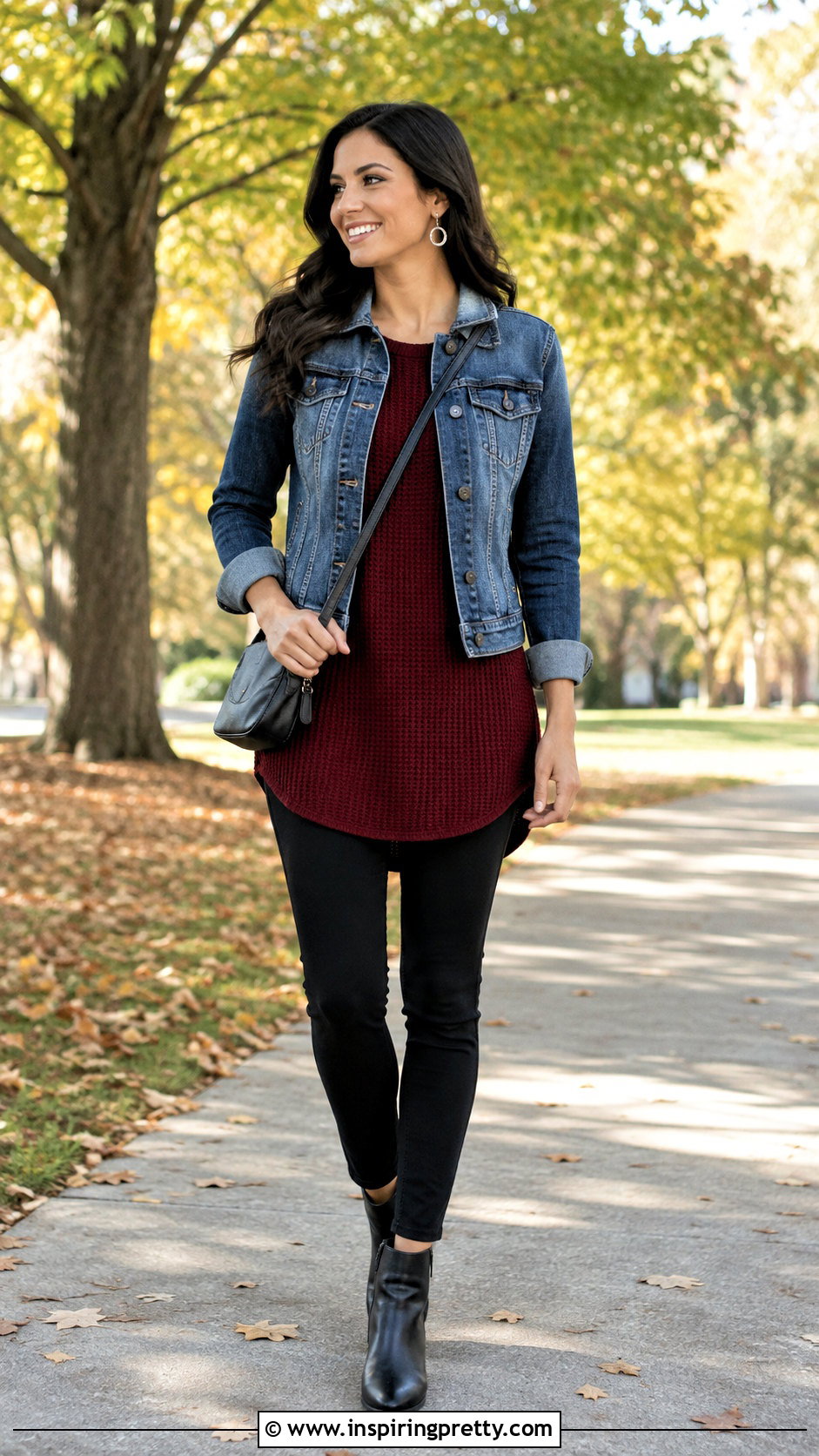 Knit Tunic Top With Denim Jacket And Leggings - 25 knit tunic top outfit ideas