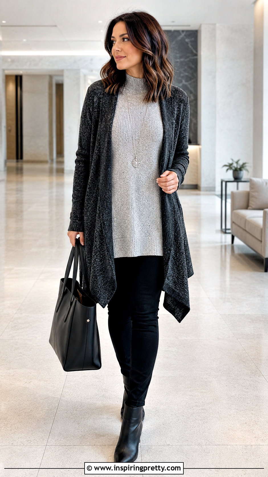 Knit Tunic Top With Long Cardigan And Skinny Pants - 25 knit tunic top outfit ideas