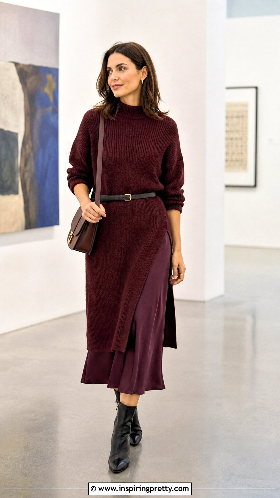 Knit Tunic Top With Midi Skirt And Ankle Boots - 25 knit tunic top outfit ideas