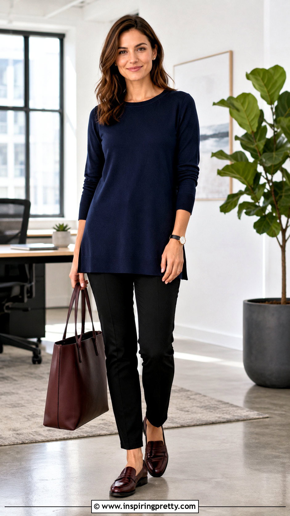 Knit Tunic Top With Ponte Pants And Loafers - 25 knit tunic top outfit ideas