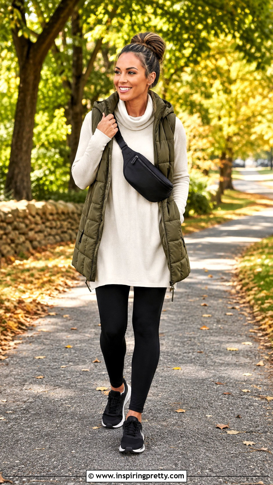 Knit Tunic Top With Puffer Vest And Leggings - 25 knit tunic top outfit ideas
