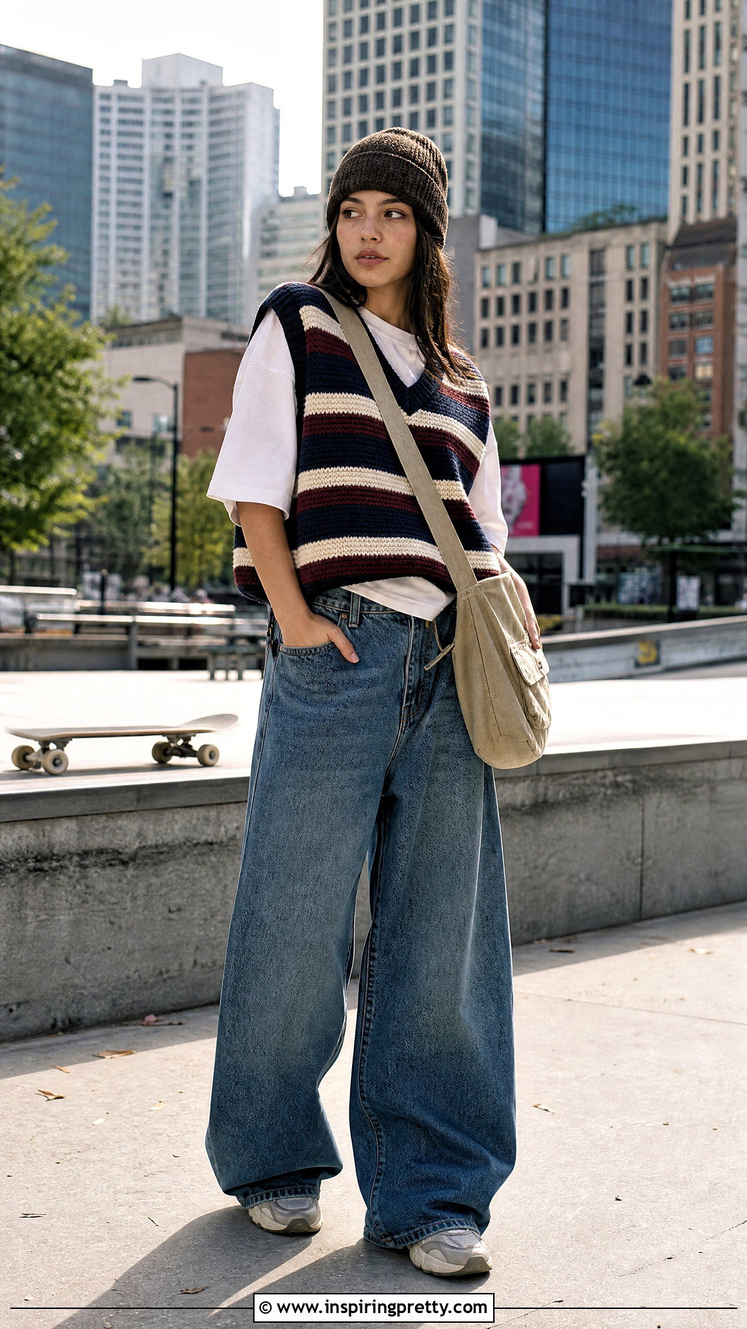 Knit Vest And Skater Jeans Streetwear Outfit - 50 streetwear tops outfit ideas