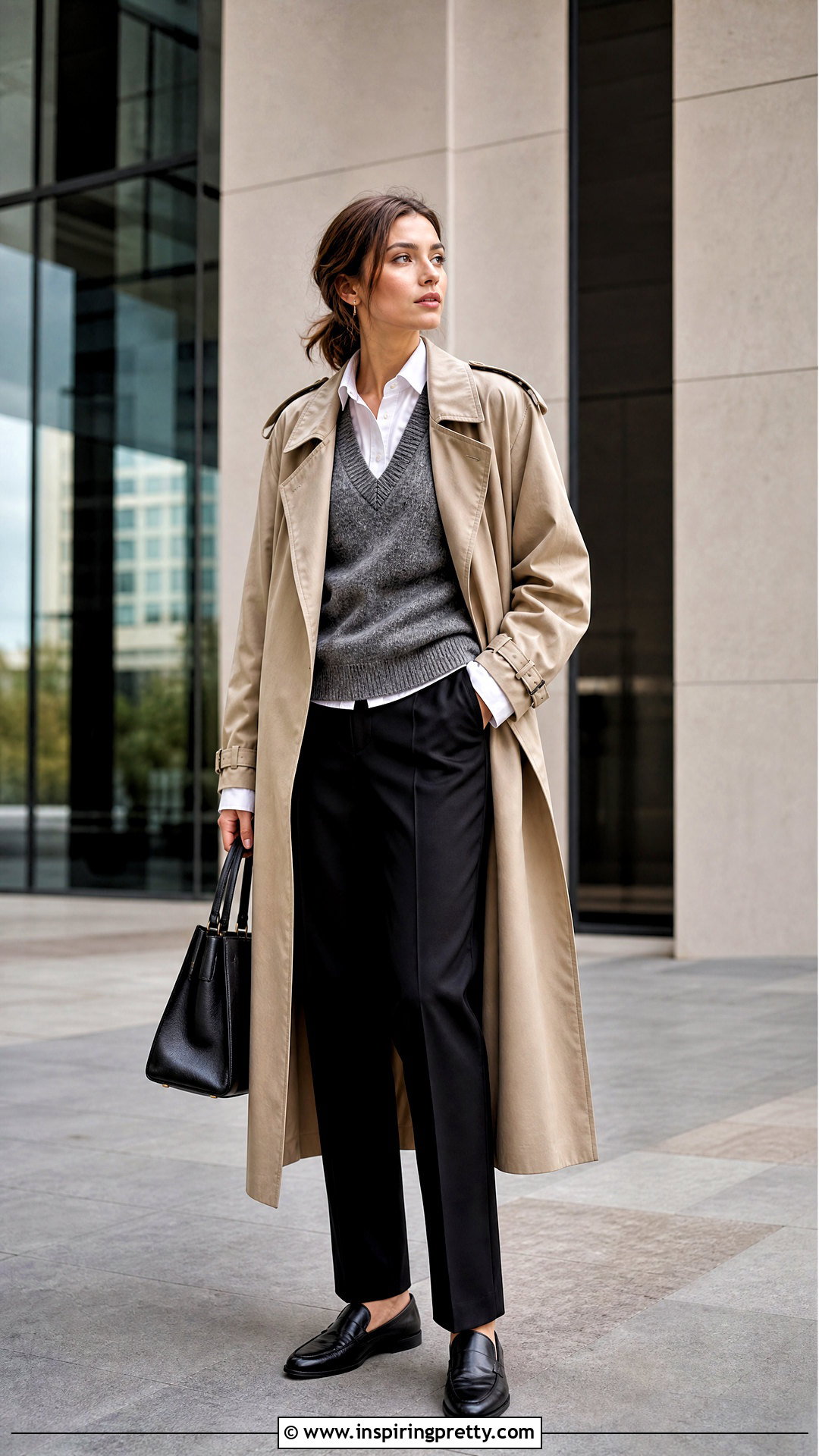 Knit Vest With White Shirt And Trousers - 50 knit top outfit ideas