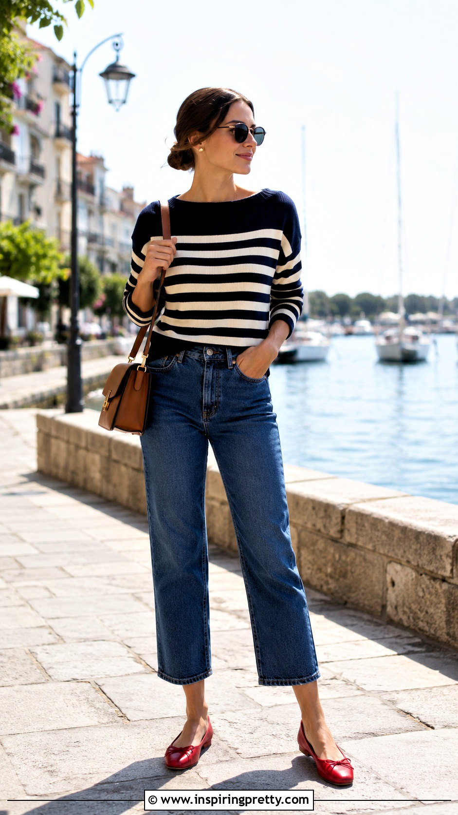 Knitted Boat Neck Top With Cropped Jeans - 50 knitted summer tops outfit ideas
