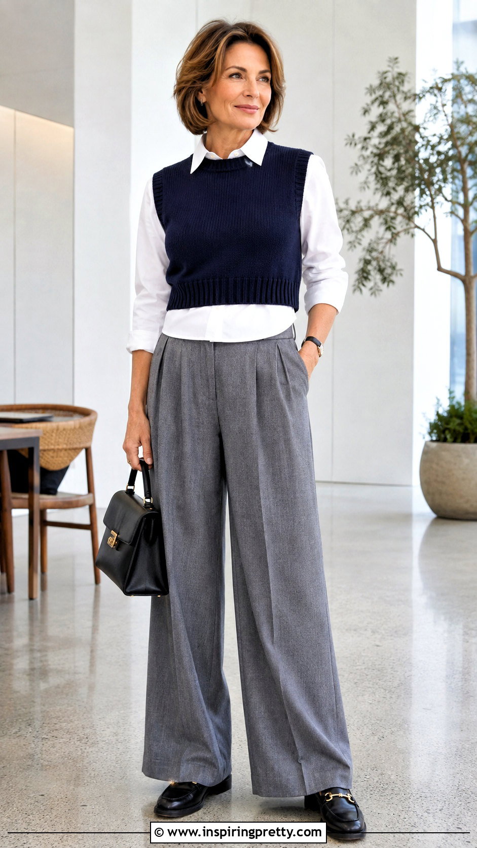 Knitted Crop Top Over A White Shirt With Trousers - 50 knitted crop top outfit ideas