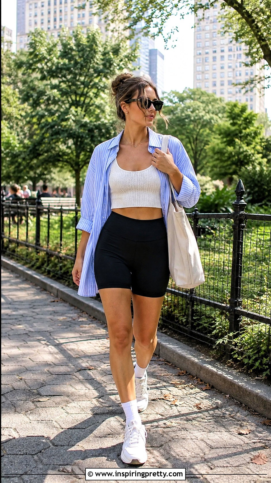 Knitted Crop Top With Biker Shorts And Oversized Shirt - 50 knitted crop top outfit ideas