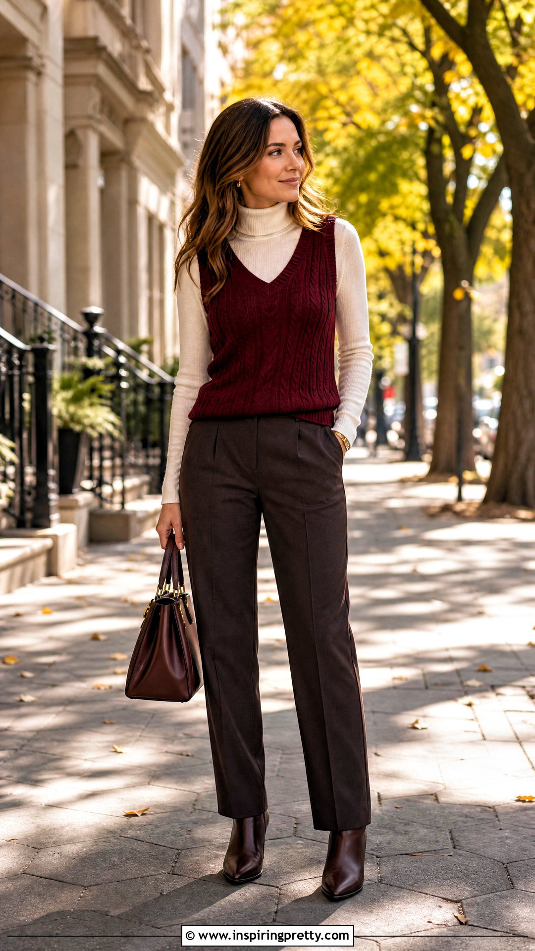 Knitted Tank Top Over a Fitted Turtleneck - 50 knitted tank top outfit ideas