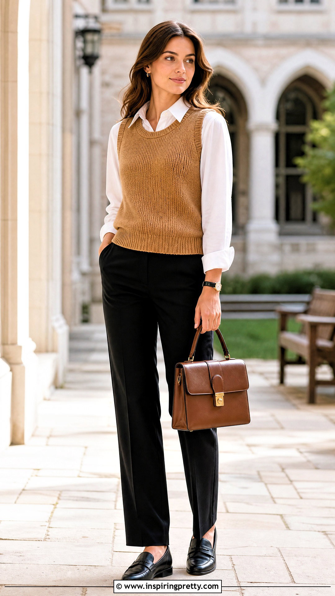 Knitted Tank Top Over a White Button Down Shirt - 50 knitted tank top outfit ideas