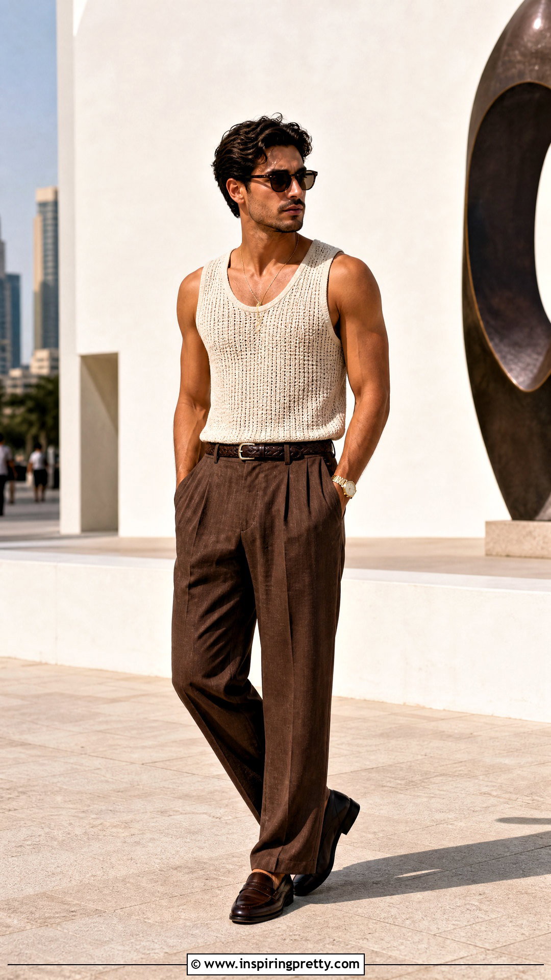 Knitted Tank Top With Pleated Pants - how to wear a tank top men (20 ways)