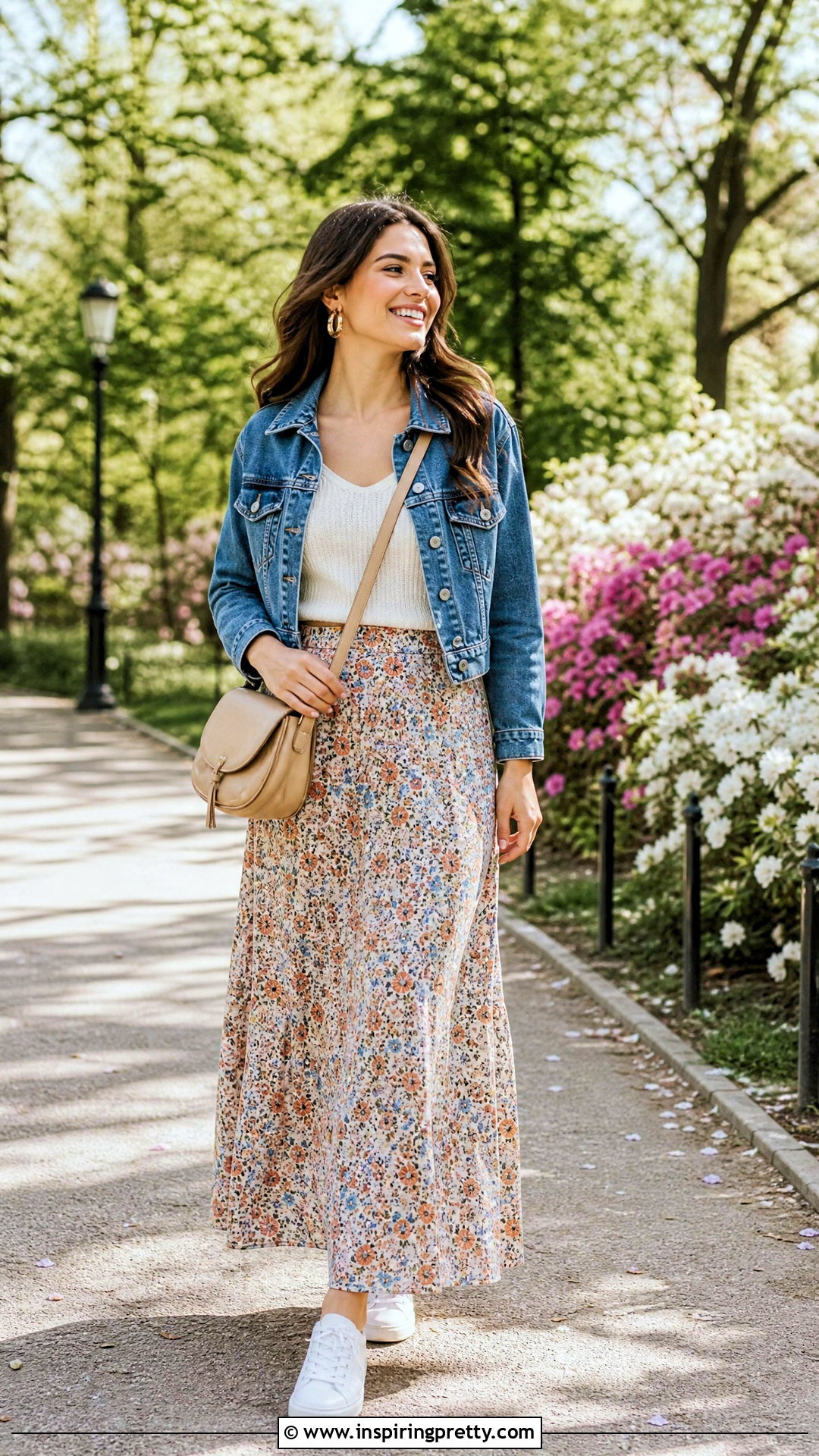 Knitted Tank Top With a Denim Jacket and Maxi Skirt - 50 knitted tank top outfit ideas
