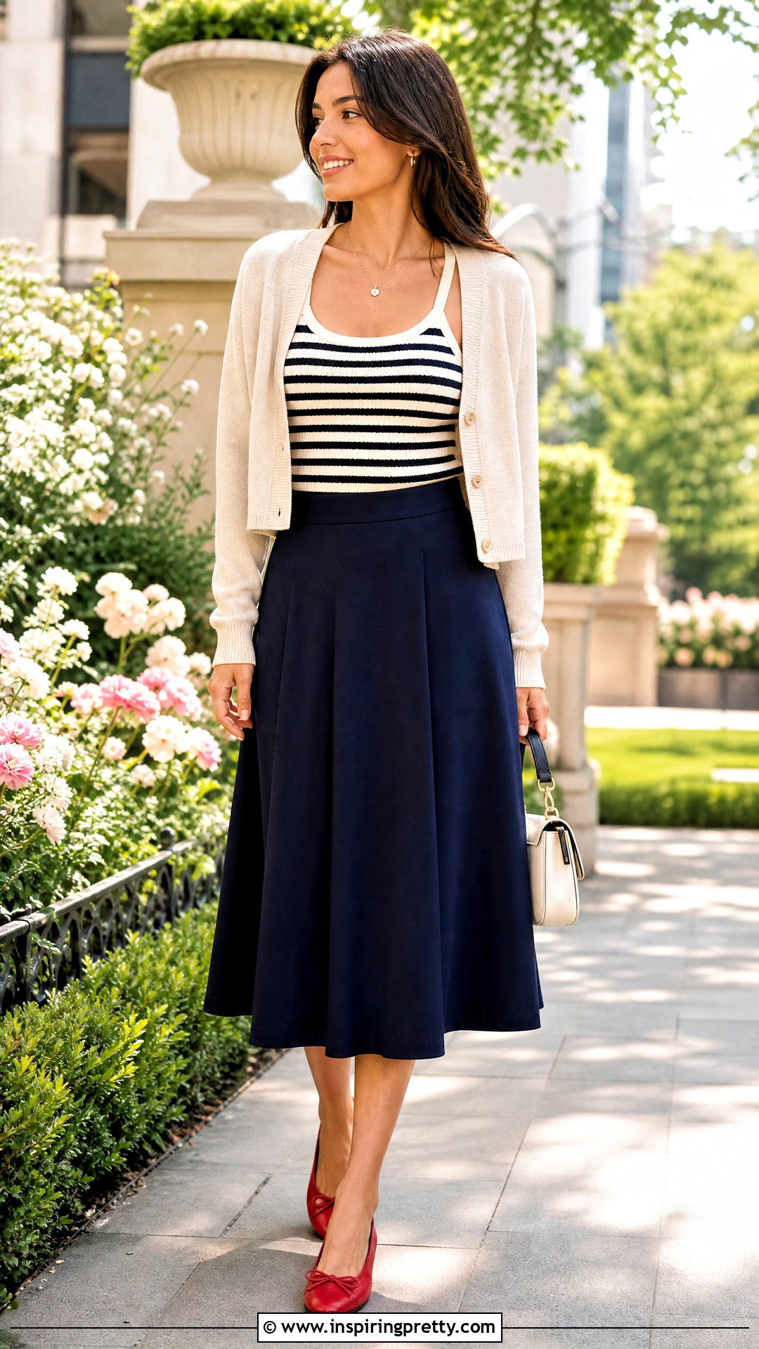 Knitted Tank Top With an A Line Midi Skirt - 50 knitted tank top outfit ideas