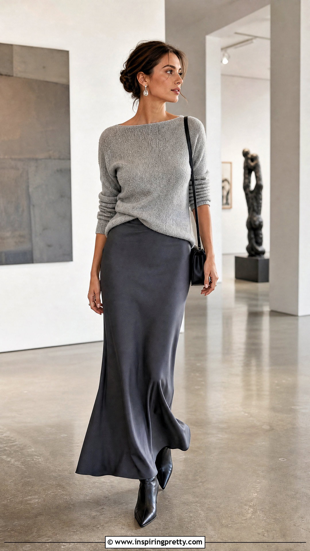 Knitted Top With Bias Cut Maxi Skirt - 50 knitted top outfit ideas