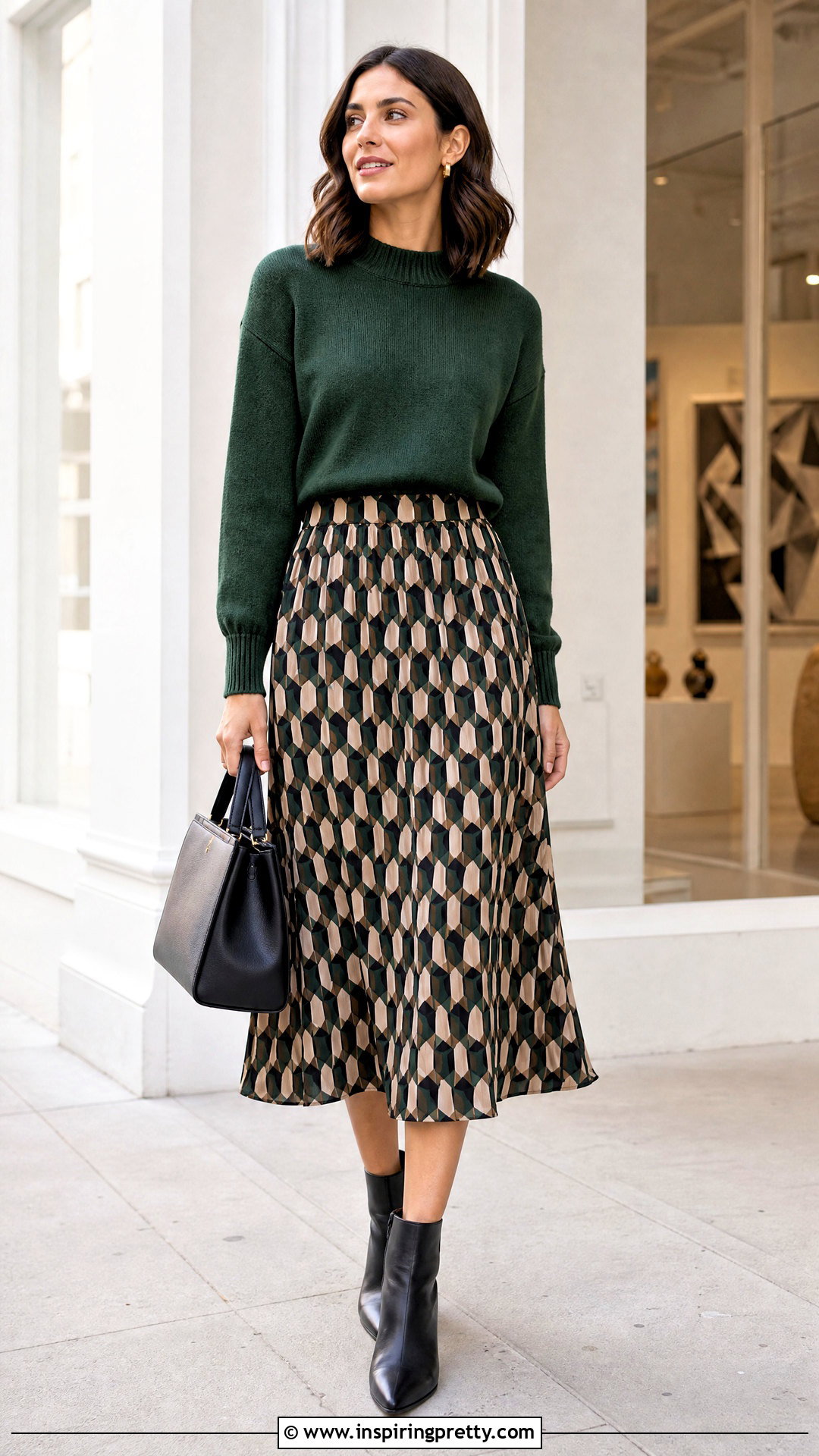 Knitted Top With Printed Midi Skirt - 50 knitted top outfit ideas