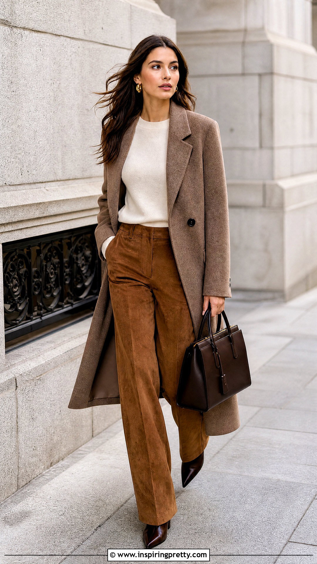 Knitted Top With Suede Trousers - 50 knitted top outfit ideas