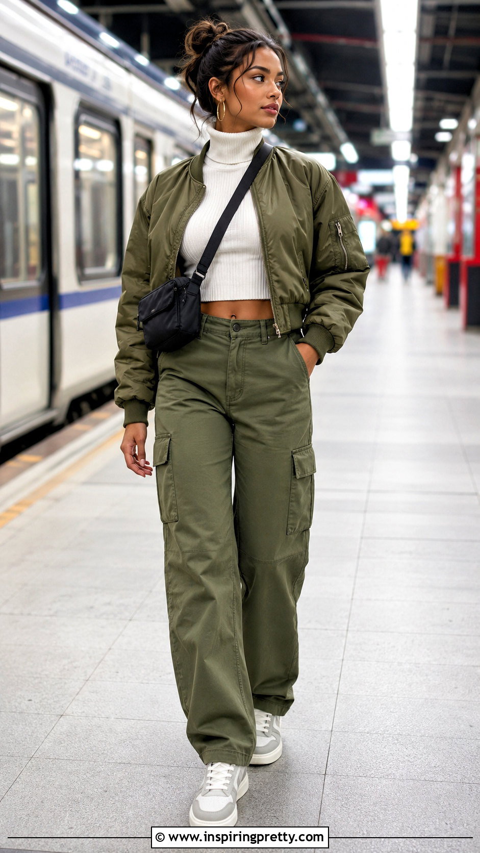 Knitted Turtleneck Crop Top With Cargo Pants - 20 Knitted Turtleneck Crop Top outfit ideas