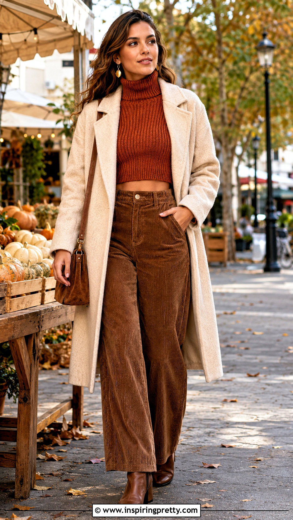 Knitted Turtleneck Crop Top With Corduroy Pants - 20 Knitted Turtleneck Crop Top outfit ideas