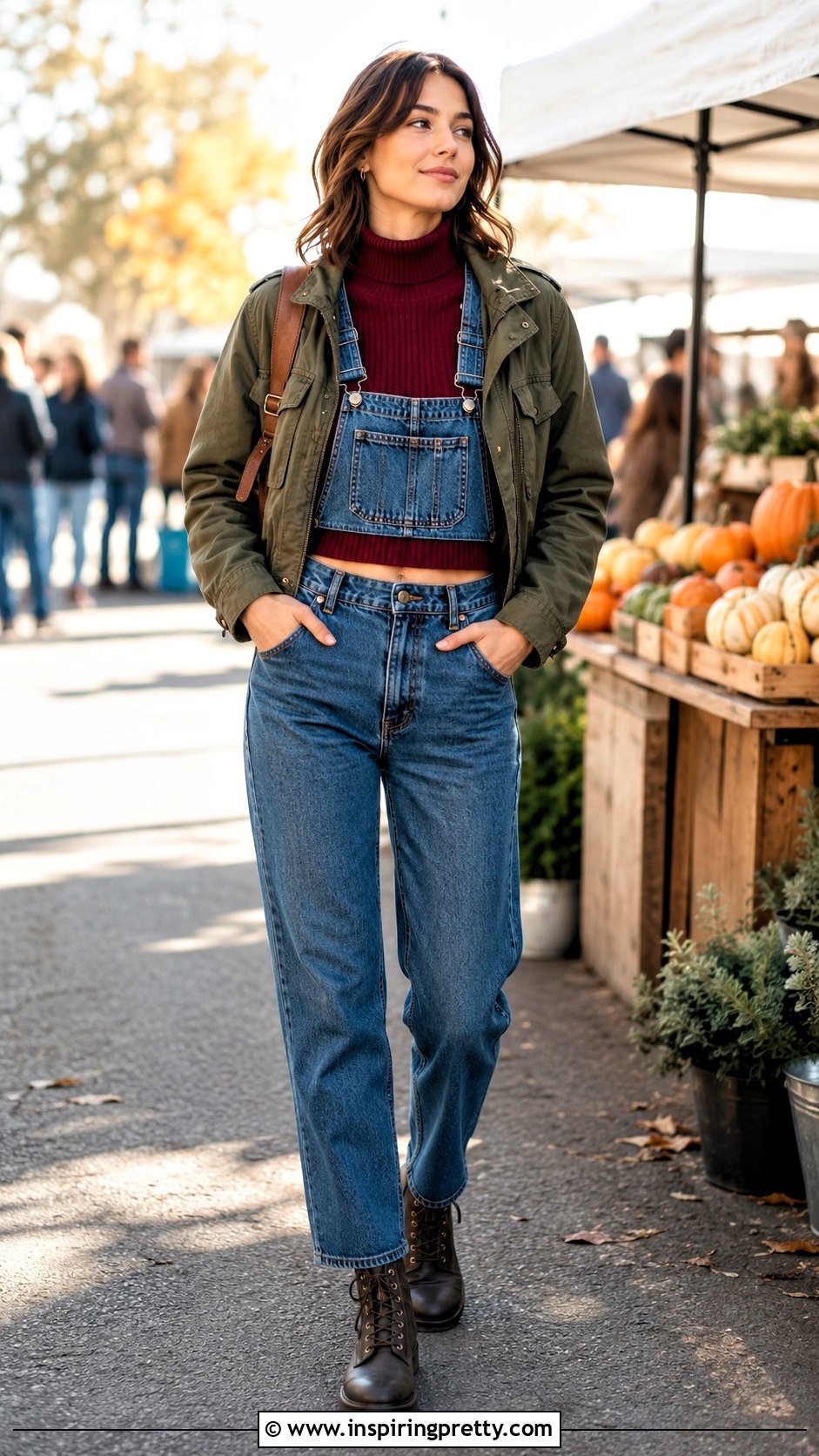 Knitted Turtleneck Crop Top With Denim Overalls - 20 Knitted Turtleneck Crop Top outfit ideas