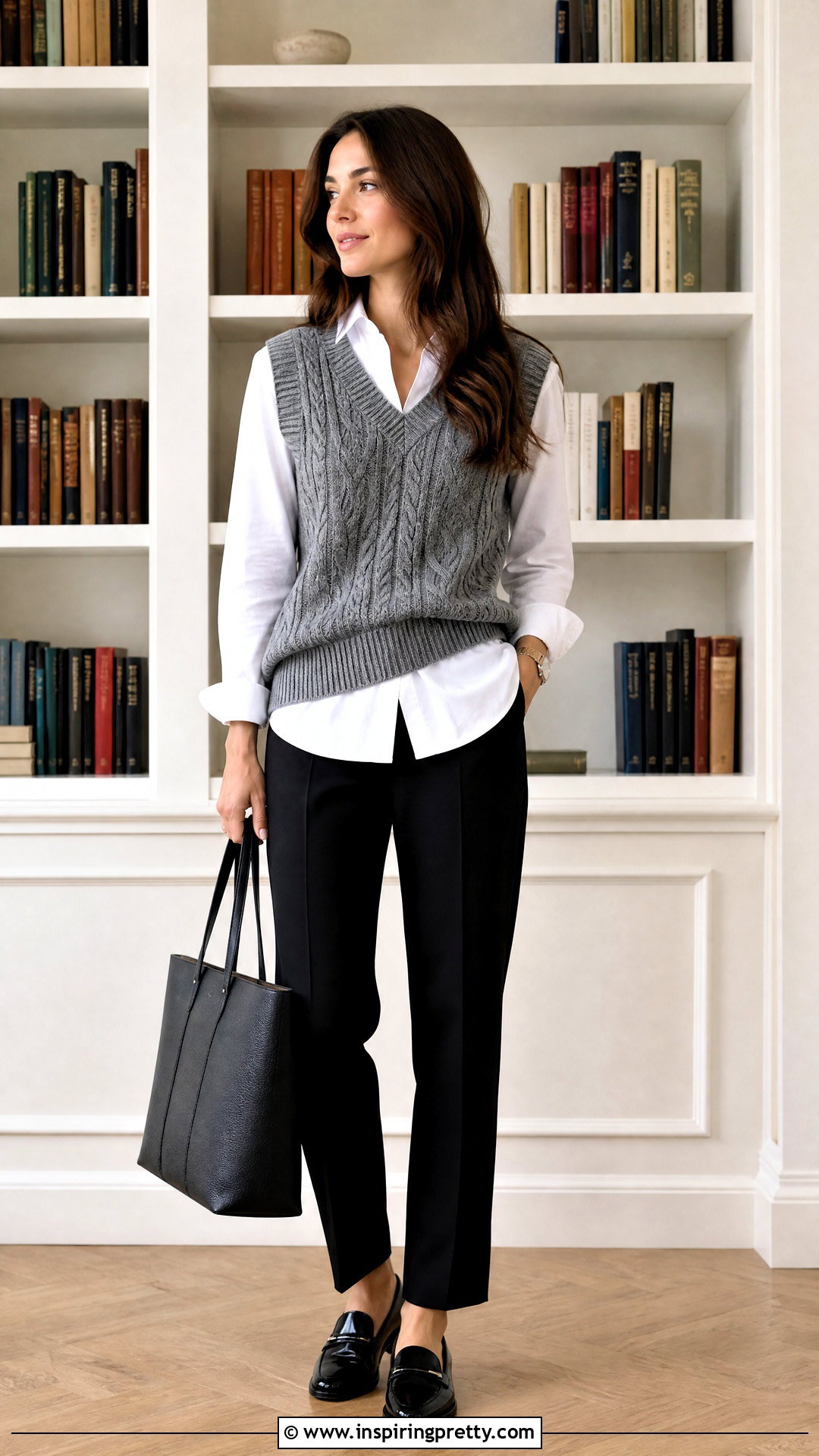 Knitted Vest With Button Down Shirt - 50 knitted top outfit ideas