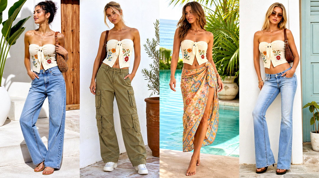 25 Knot Front Knit Embroidered Tube Top Outfit Ideas for Chic Y2K