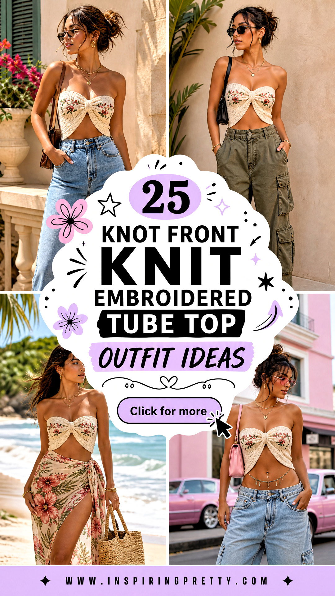 25 Knot Front Knit Embroidered Tube Top Outfit Ideas for Chic Y2K - 25 Knot Front Knit Embroidered Tube Top Outfit Ideas for Chic Y2K