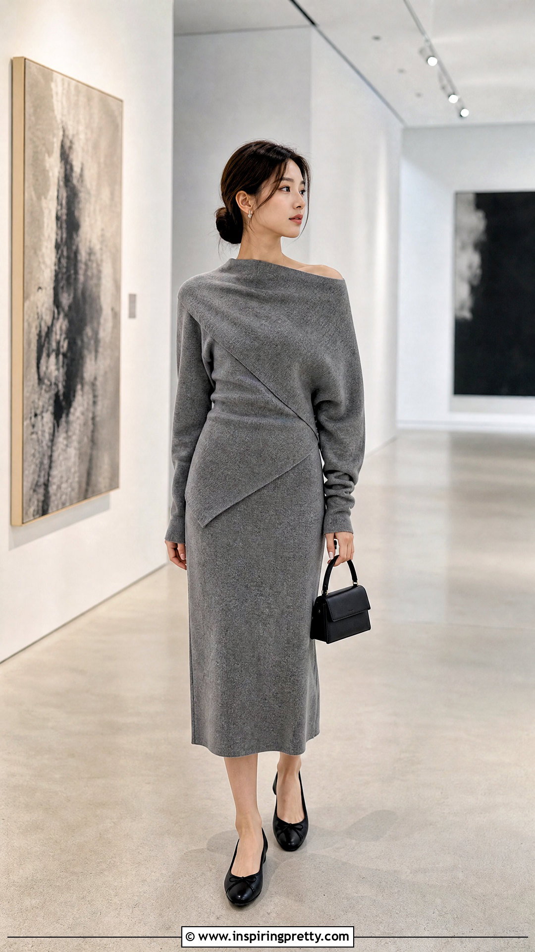 Korean Asymmetrical Top With Midi Skirt - 50 korean tops outfit ideas