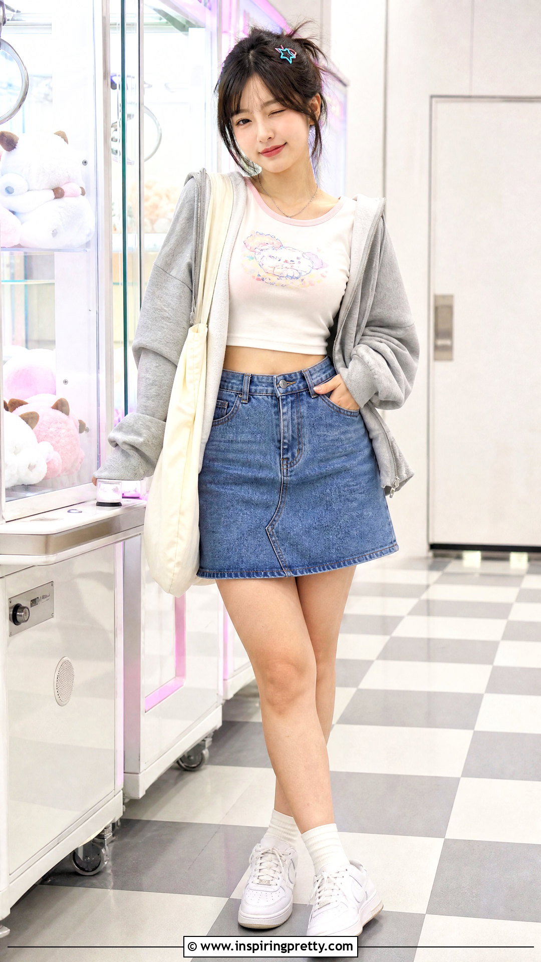 Korean Baby Tee Crop Top With Denim Skirt - 50 korean crop top outfit ideas
