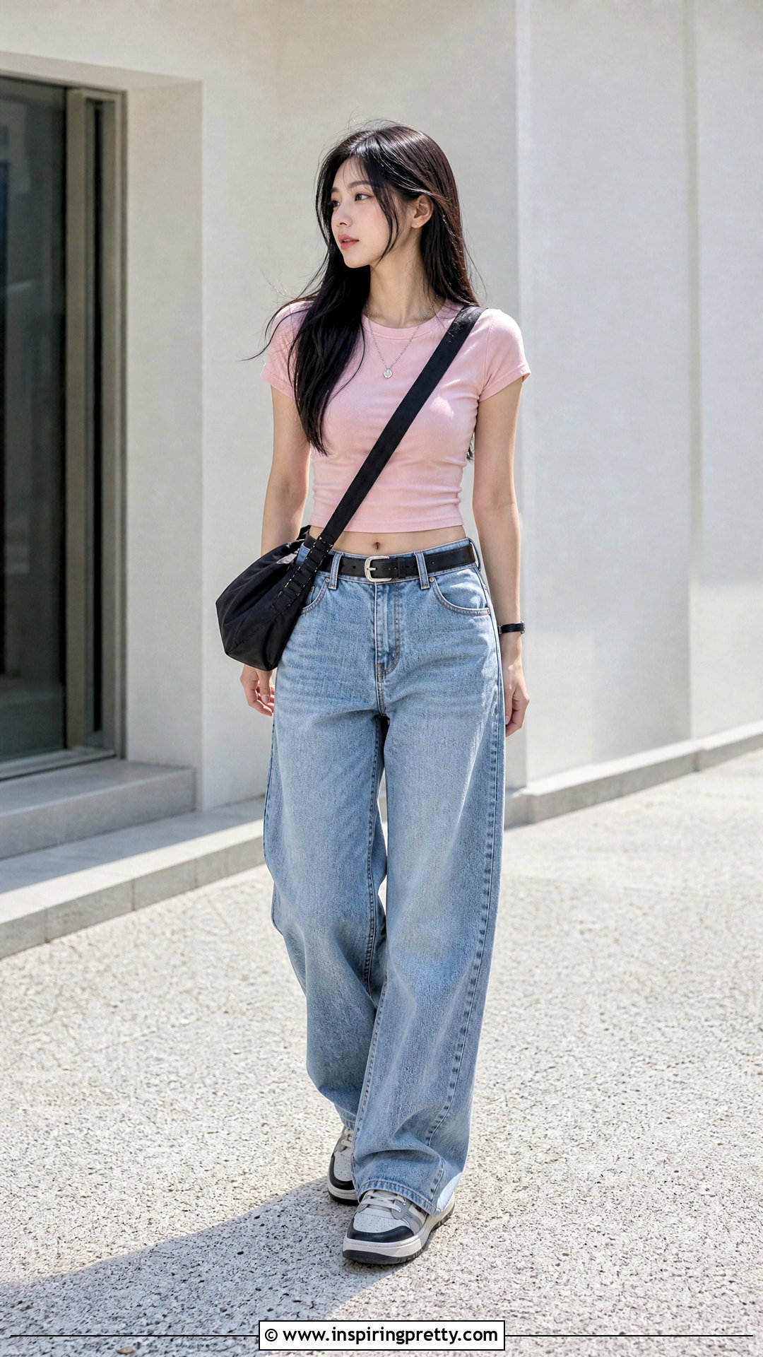 Korean Baby Tee With Baggy Jeans - 50 cute korean tops outfit ideas