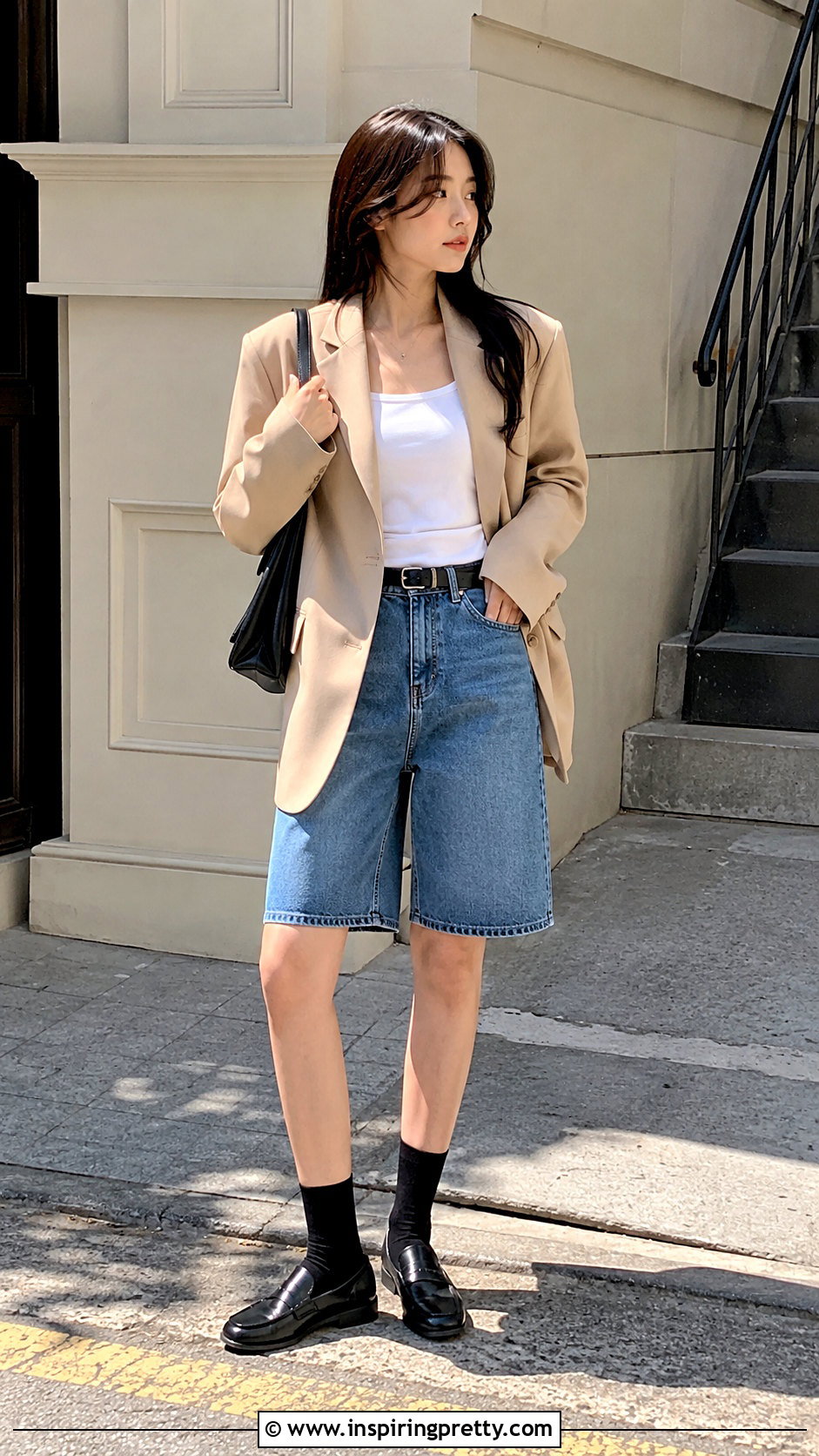 Korean Blazer And Denim Shorts Outfit - 50 korean fashion top outfit ideas