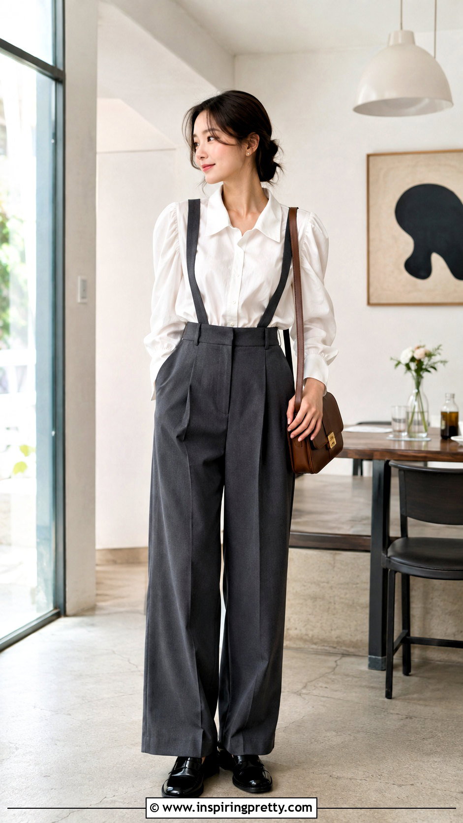 Korean Blouse And Suspender Pants Outfit - 50 korean tops outfits