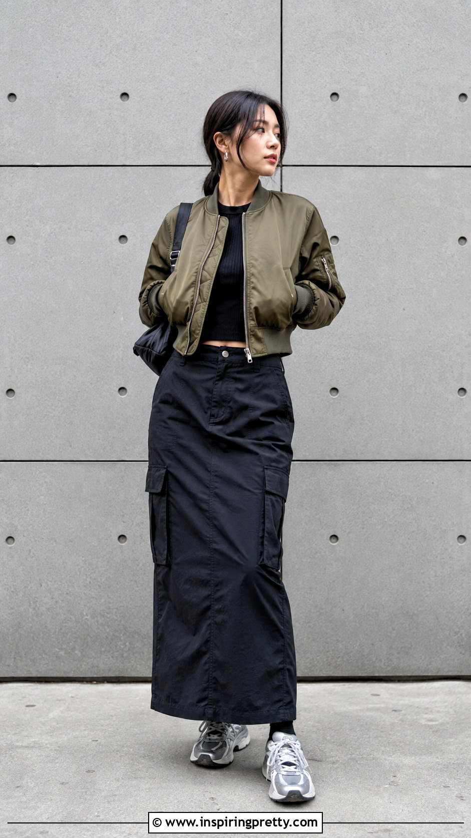 Korean Bomber Jacket And Cargo Skirt Outfit - 50 korean fashion top outfit ideas