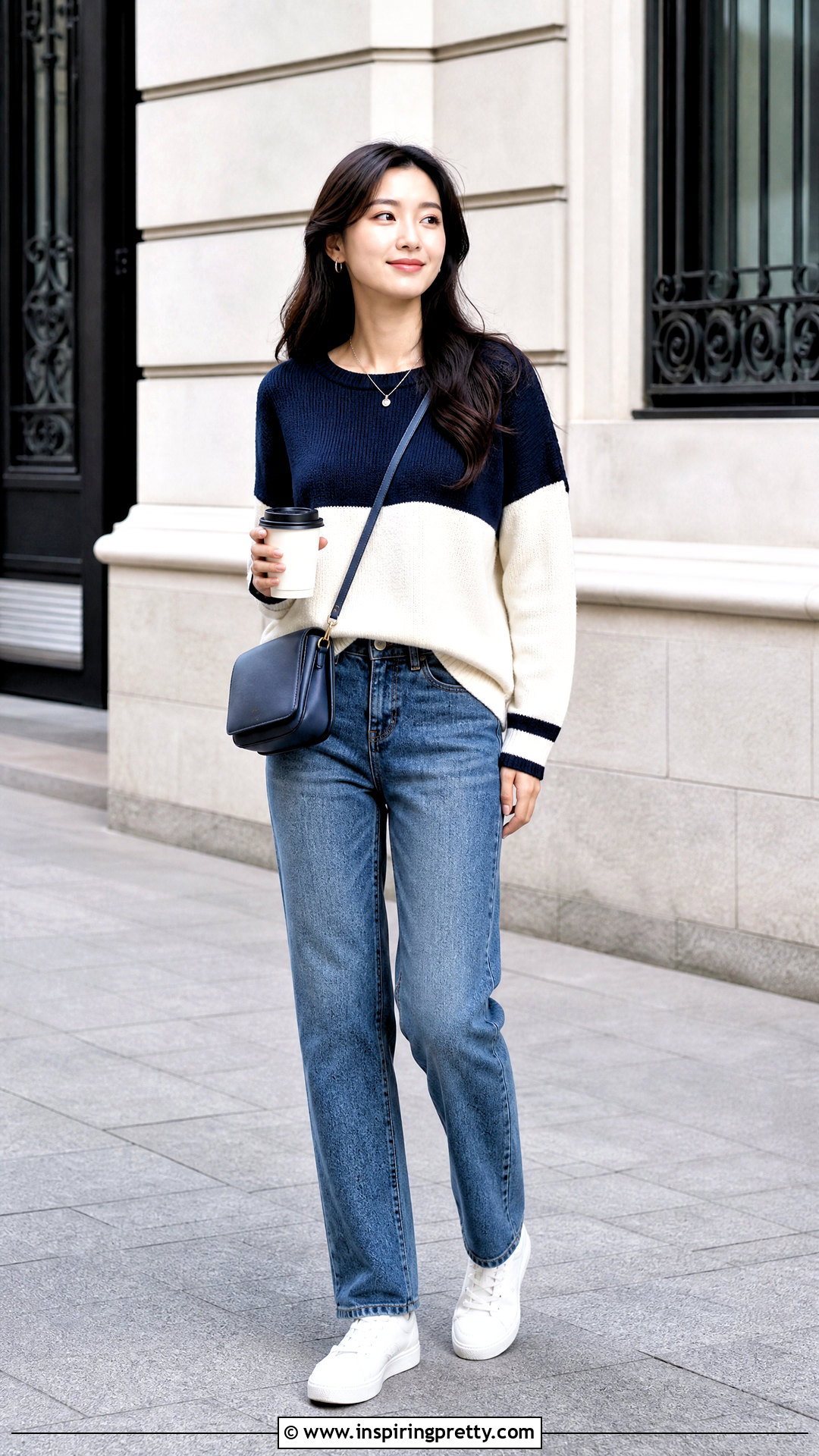 Korean Color Block Top With Straight Jeans - 50 korean tops designs