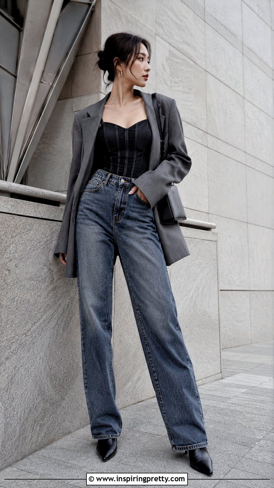 Korean Corset Top And Oversized Blazer Outfit - 50 korean tops outfits