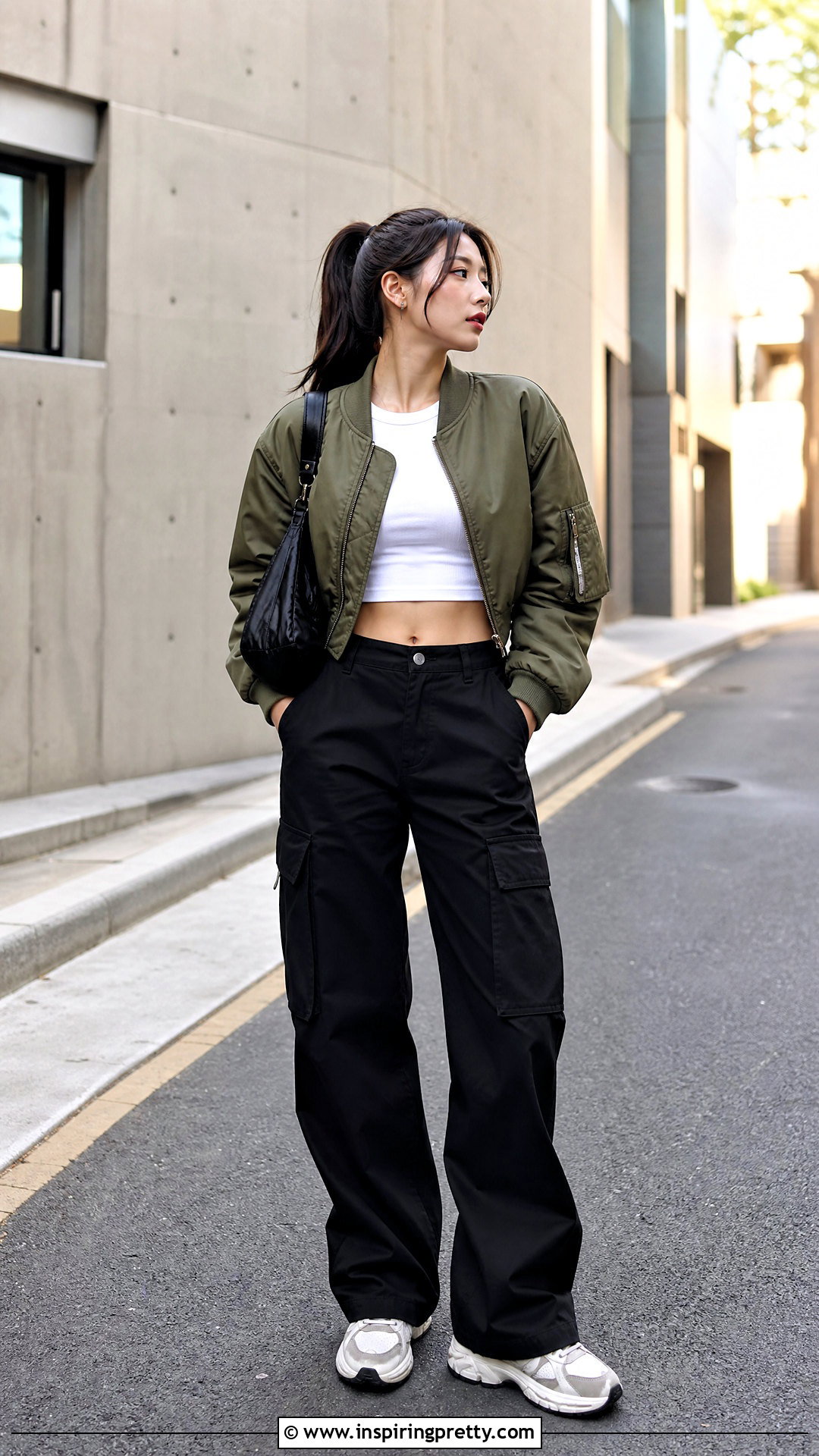 Korean Crop Top With Bomber Jacket - 50 korean crop top outfit ideas