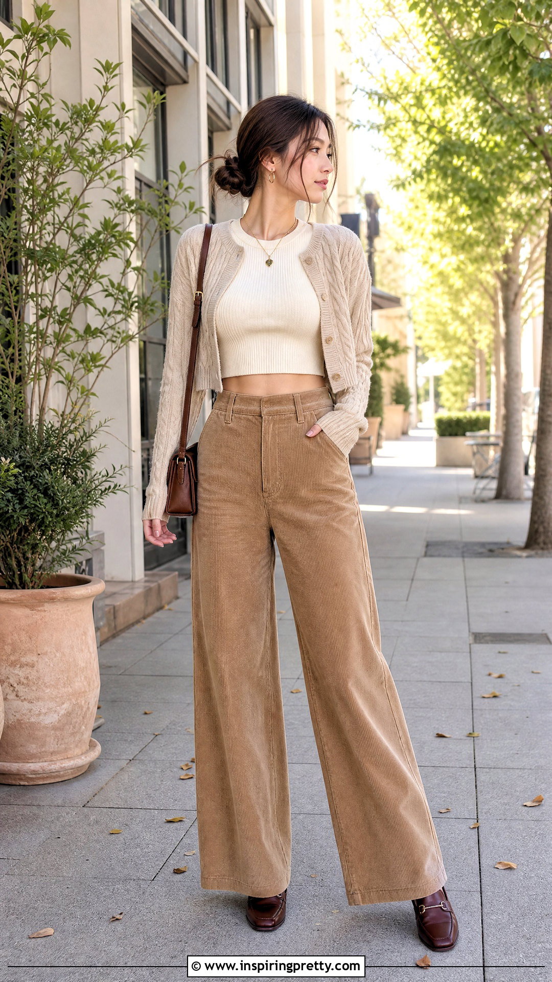 Korean Crop Top With Corduroy Pants - 50 korean crop top outfit ideas