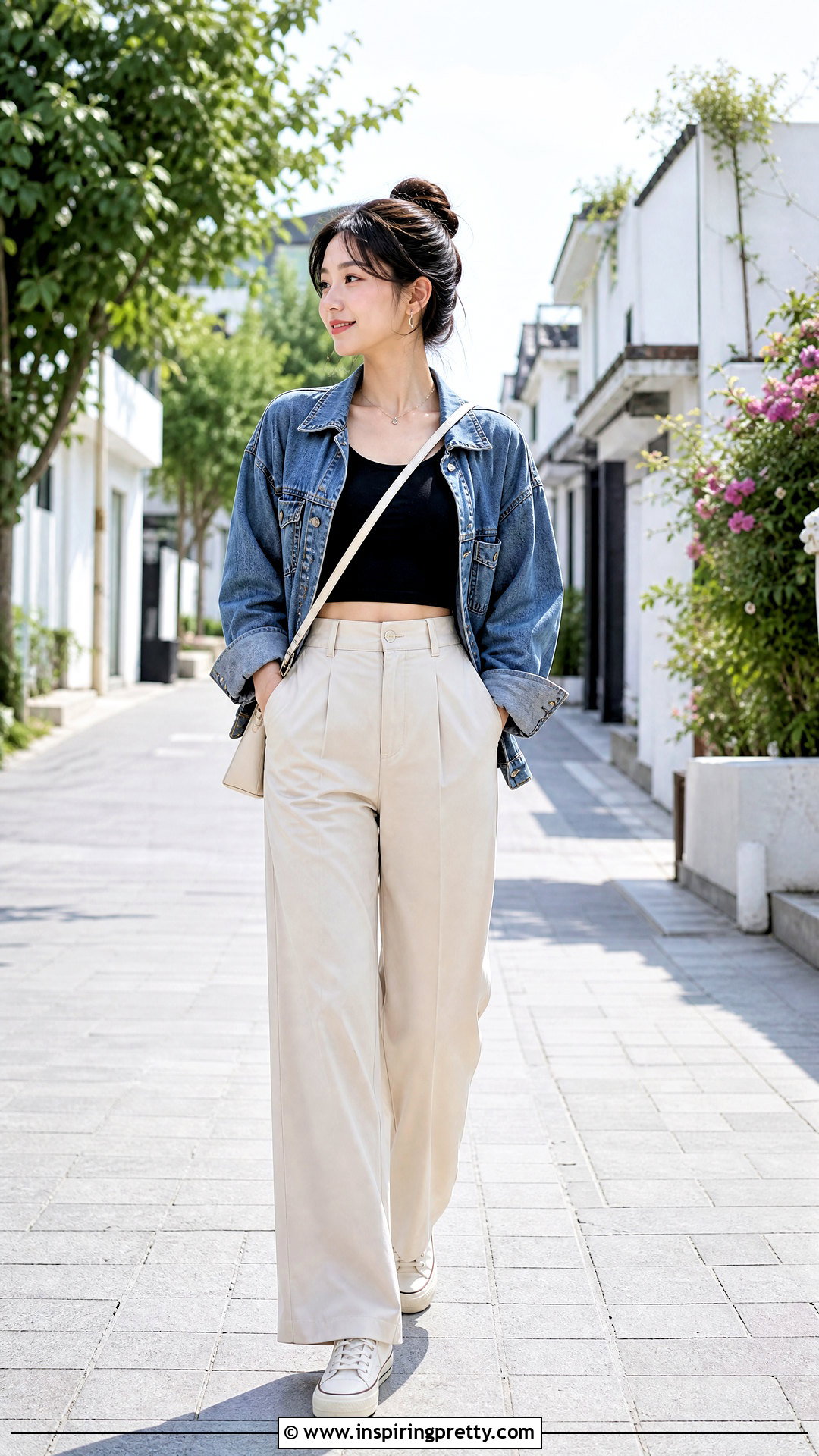 Korean Crop Top With Denim Jacket - 50 korean crop top outfit ideas