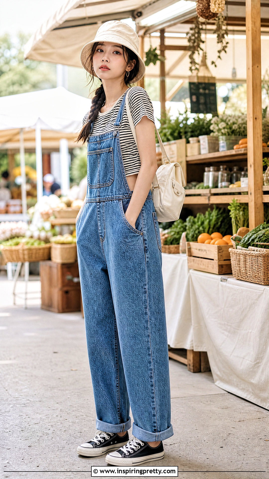 Korean Crop Top With Denim Overalls - 50 korean crop top outfit ideas