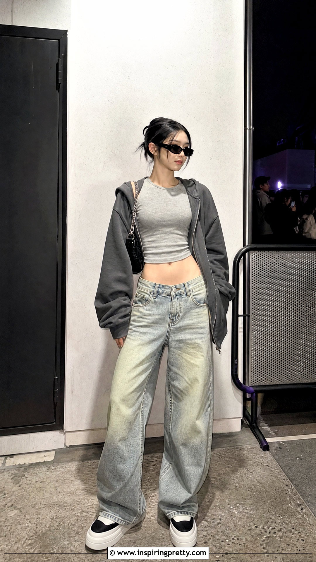 Korean Crop Top With Low Rise Baggy Jeans - 50 korean crop top outfit ideas