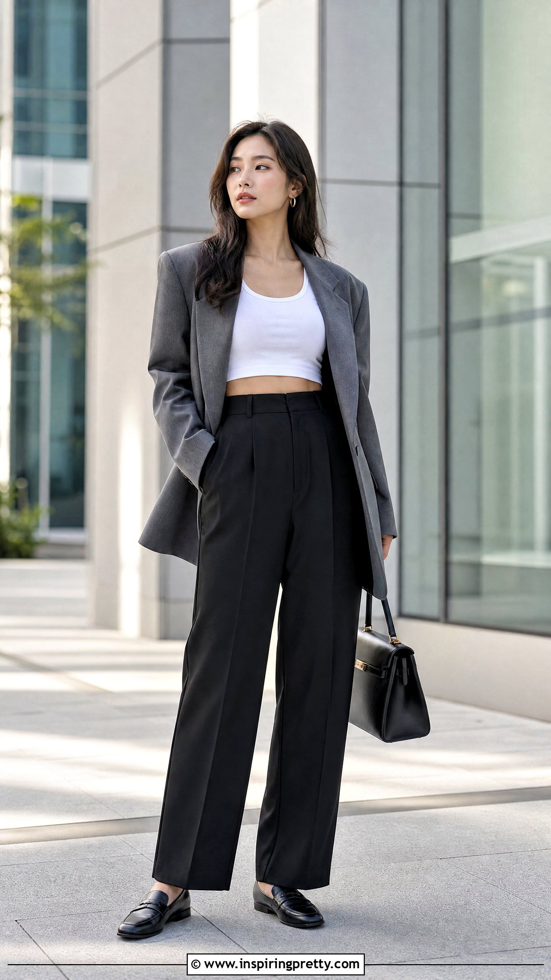 Korean Crop Top With Oversized Blazer - 50 korean crop top outfit ideas